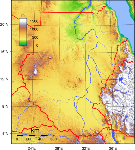 Sudan, Relief, Topographie, Karte